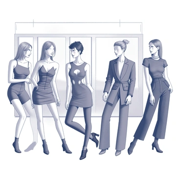 Several models are posing in an indoor setting, each showcasing unique avant-garde clothing designs. The garments are crafted from a variety of innovative, sustainable materials, featuring unconventional cuts and textures. One model is wearing a sculptural dress with exaggerated shapes and layered elements, while another is in a structured outfit with asymmetrical lines and oversized accessories. The fabrics have distinct appearances, emphasizing their eco-friendly nature. Each model's stance is dynamic, highlighting the movement and flow of the clothing. The background includes minimalistic décor that enhances the focus on the clothing designs.