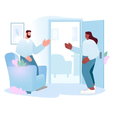 A therapist warmly greeting a client at the door of their office