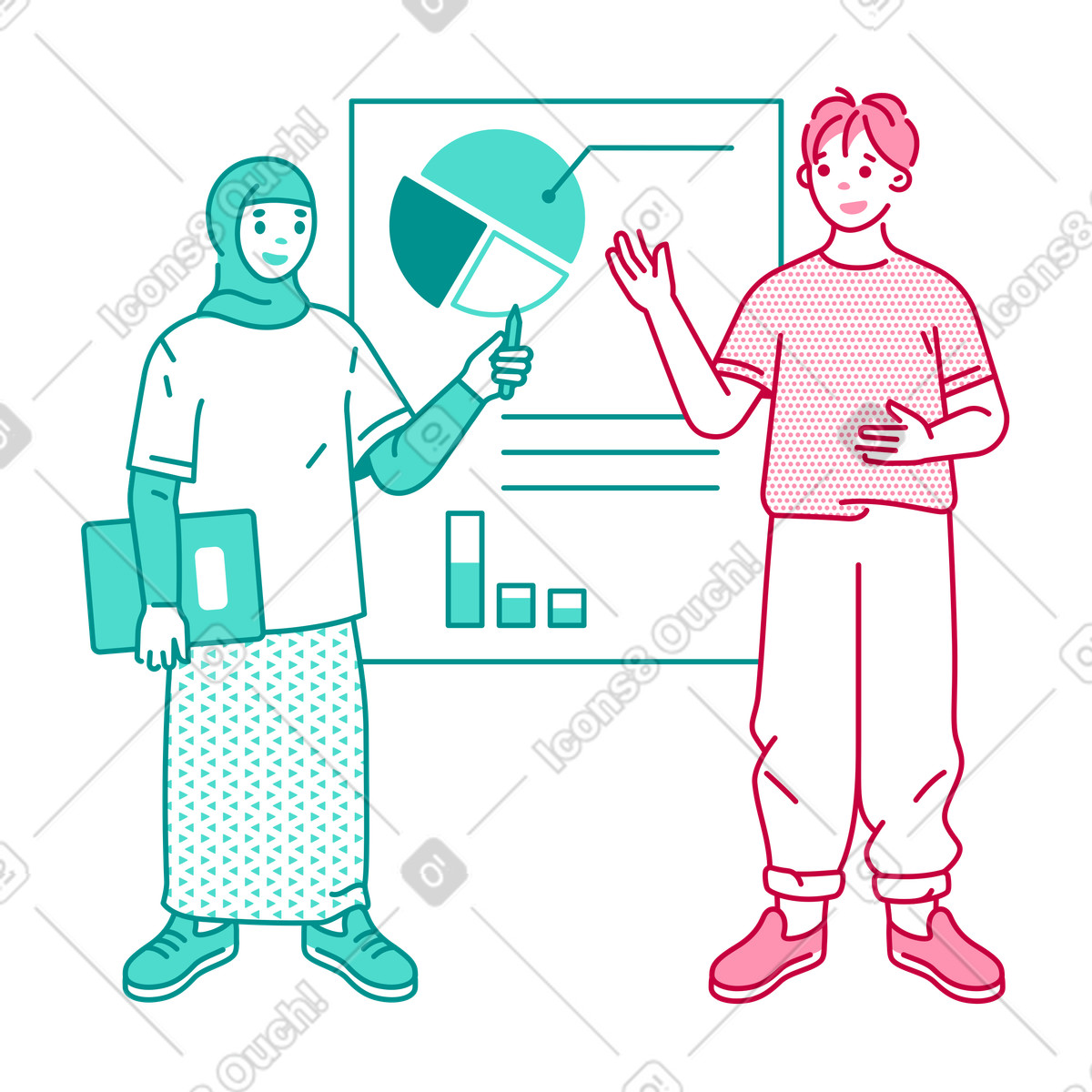 下载 Natty 风格的 办公室工作人员进行数据分析演示 插画，支持 PNG、SVG 格式