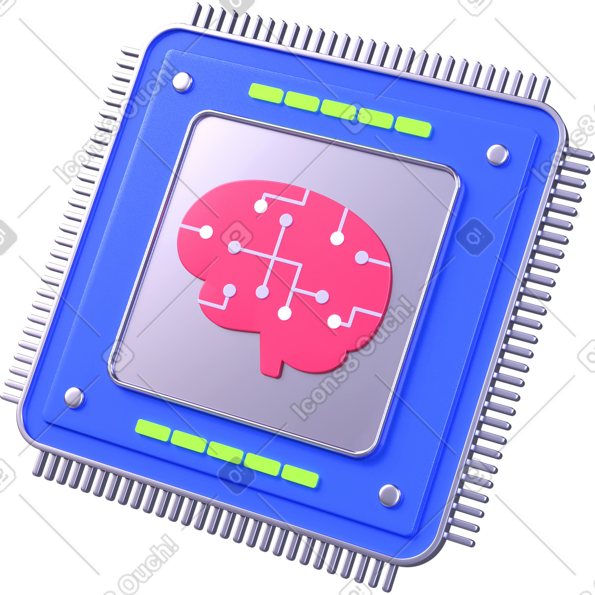 Künstliche intelligenz-chip mit gehirn-Illustration im 3D Boost-Stil als Download in PNG, SVG
