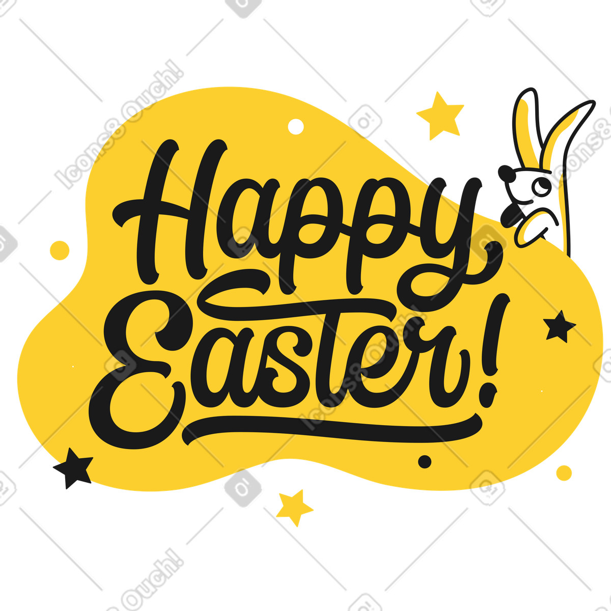 Ilustración Letras felices pascuas con conejito de pascua en estilo Taxi a descargar en PNG y SVG