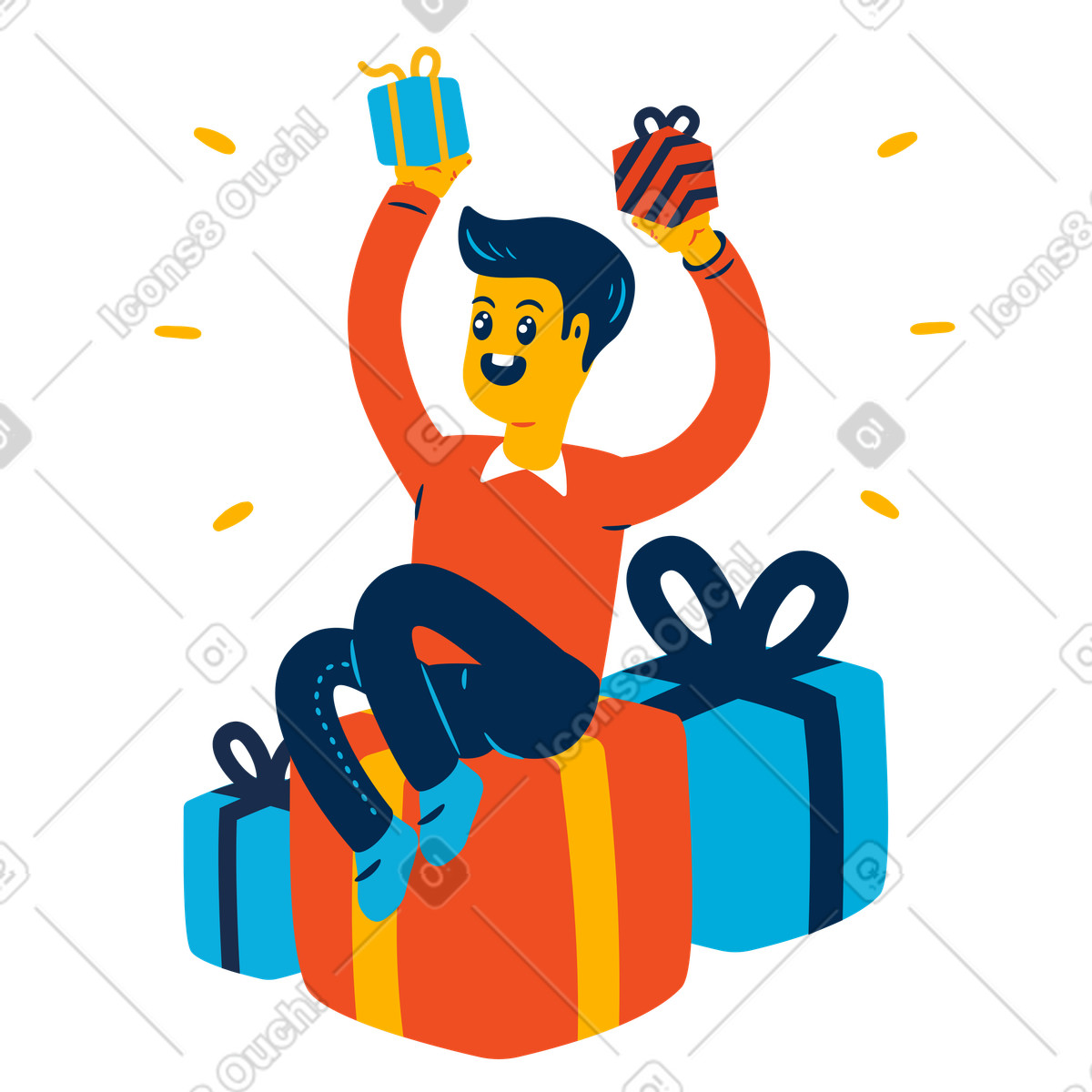 Illustration L'homme a reçu beaucoup de cadeaux dans le style Flame à télécharger aux formats PNG, SVG
