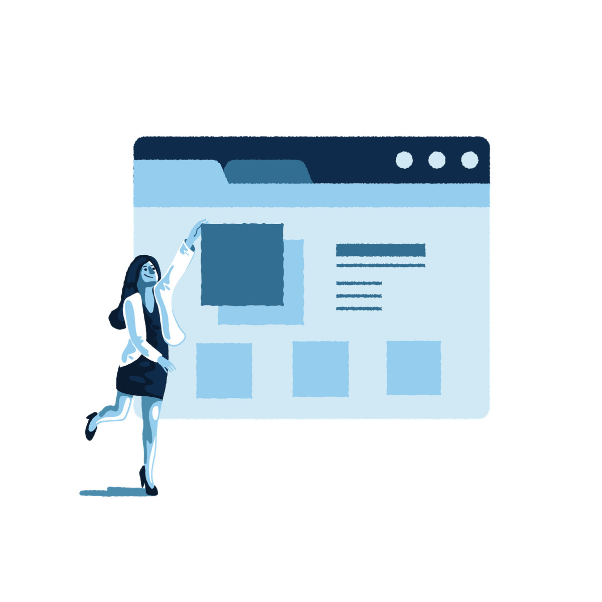Ilustração de Smiling woman updating profile on website em no estilo Cherry para baixar em PNG, SVG
