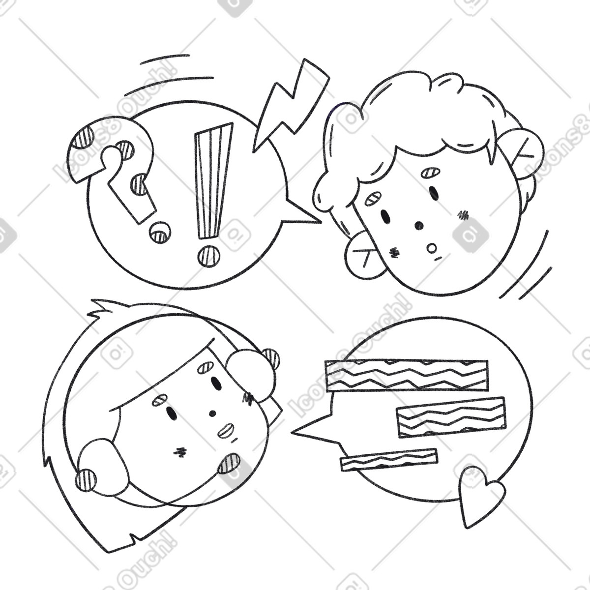 Supportmitarbeiter hilft person bei problem-Illustration im Bonbon Line-Stil als Download in PNG, SVG