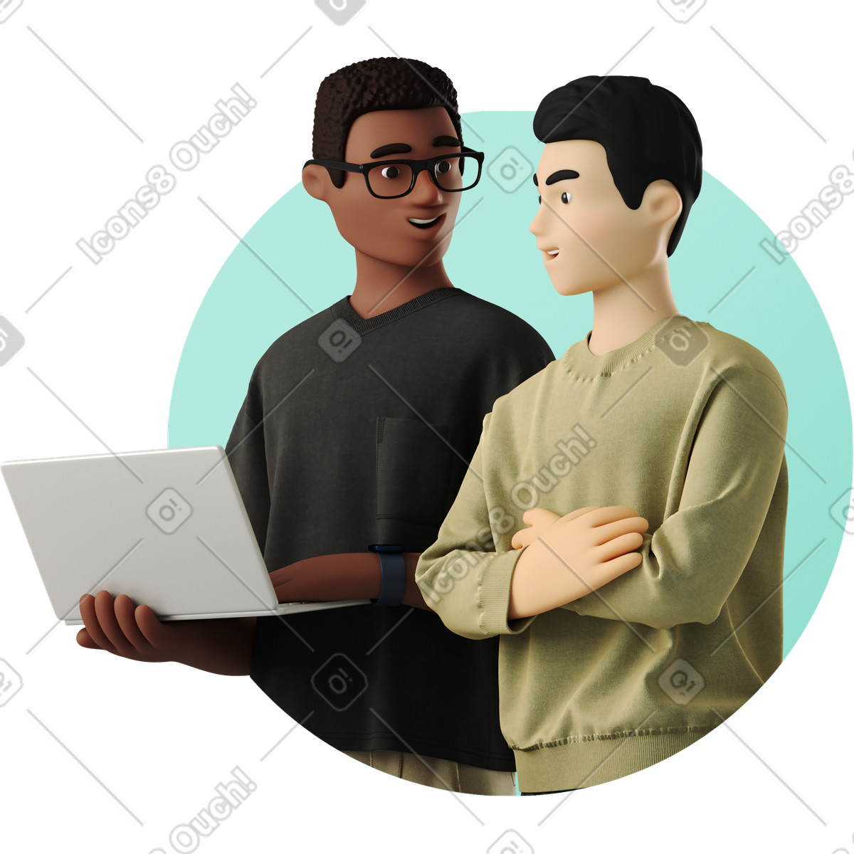 Two young men talking about work illustration in PNG, SVG