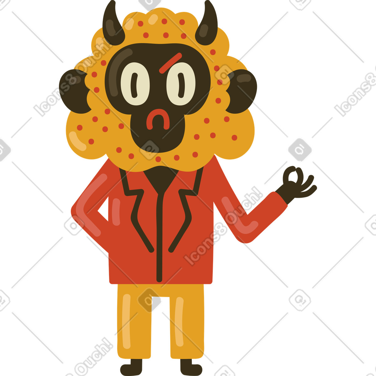 Ilustración Animal enojado con cuernos en chaqueta roja estilo Arabica a descargar PNG y SVG