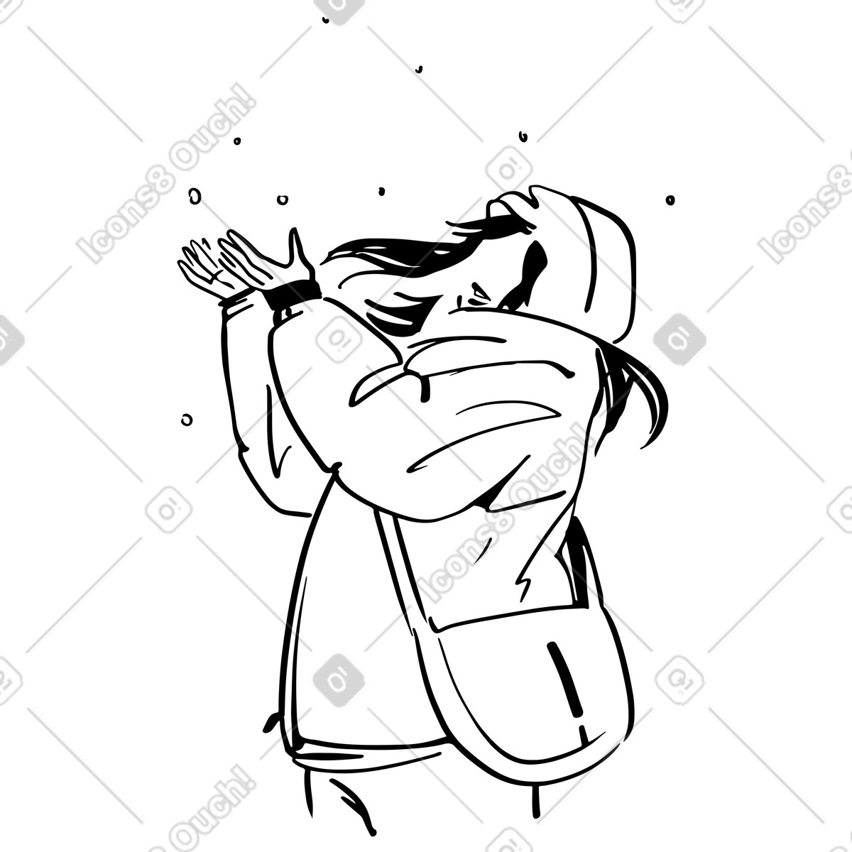 Junge frau genießt den schnee animierte Illustration im Line-Stil als Download in GIF, Lottie (JSON), AE