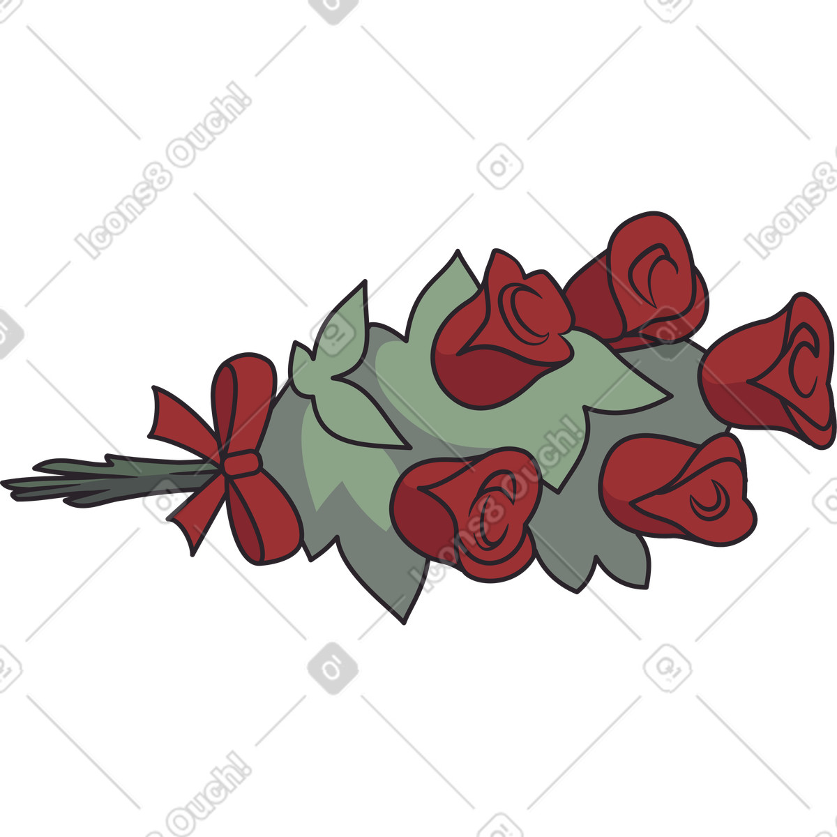 Five red roses bouquet illustrazione in stile Eastwood scarica in PNG, SVG