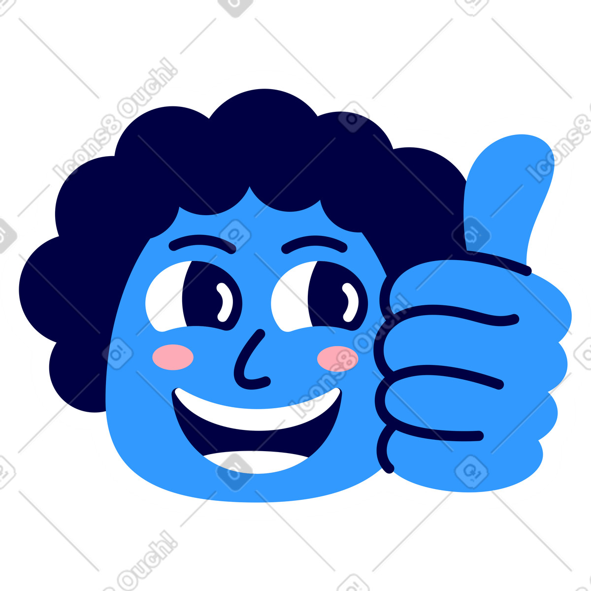 Ilustración animada Cabeza con pulgares arriba en estilo Rondy Stickers a descargar en GIF, Lottie (JSON), AE