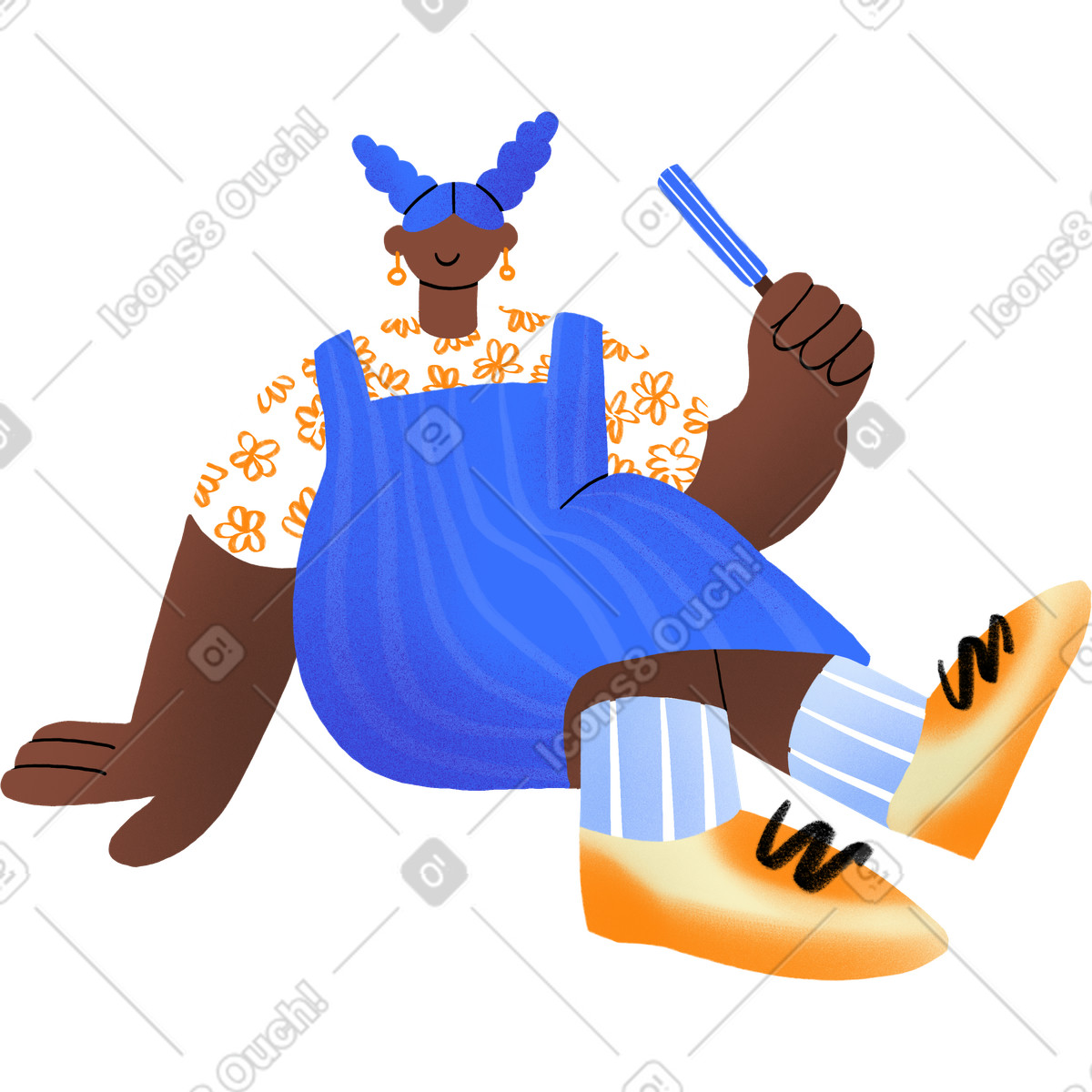Donna in un vestito blu con il ghiacciolo illustrazione stile Bonny scarica PNG, SVG