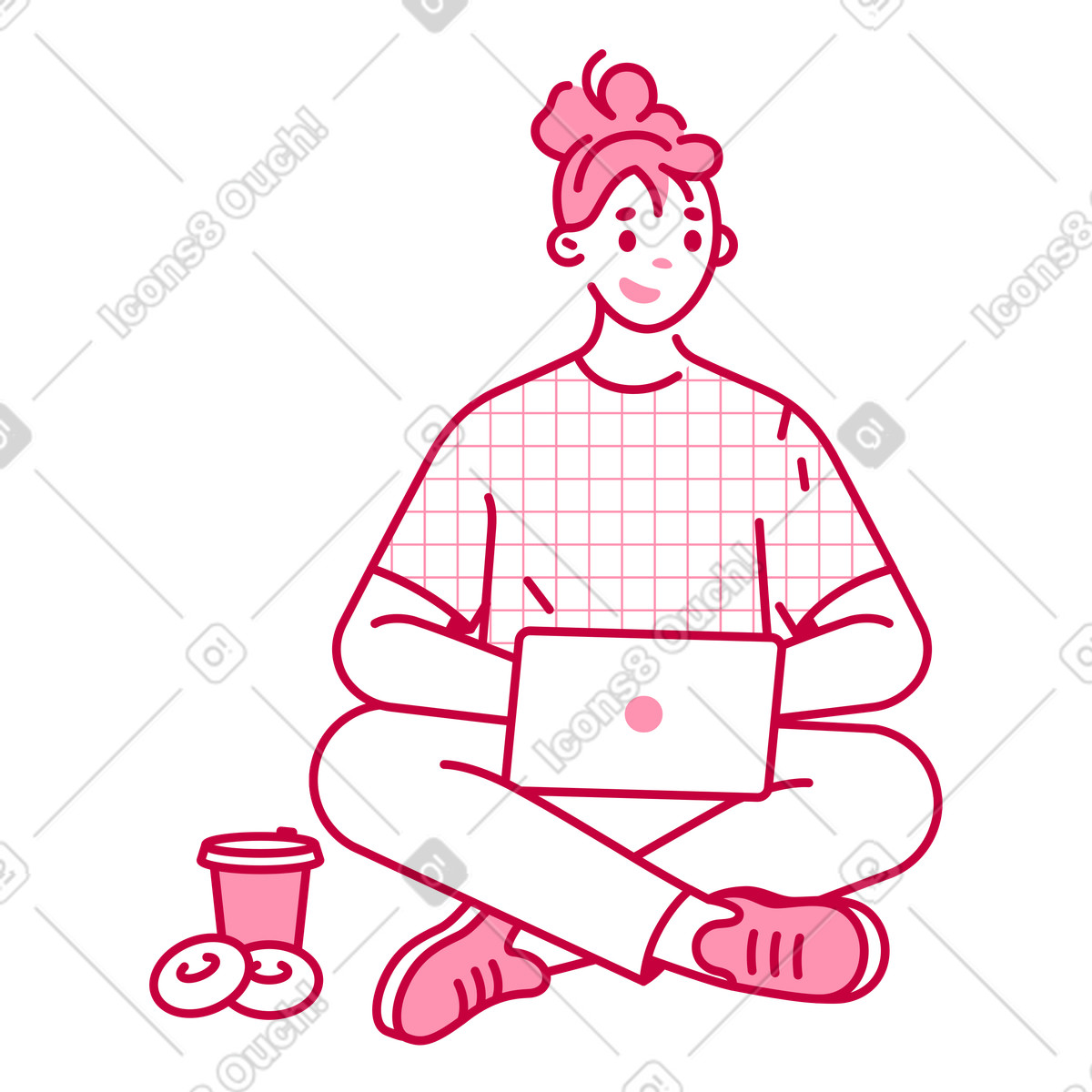 Ilustração de Jovem mulher sentada com laptop em no estilo Natty para baixar em PNG, SVG