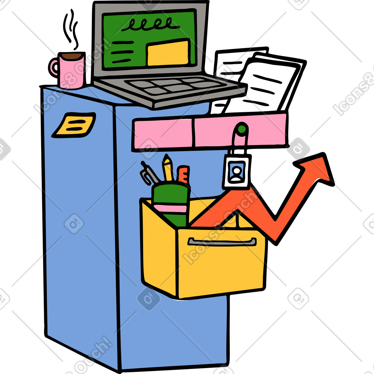 Illustration Commode avec des trucs dans le style Comic à télécharger aux formats PNG, SVG