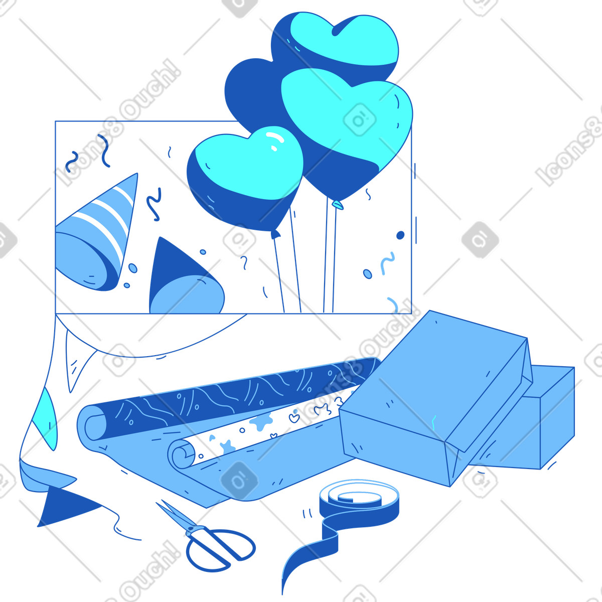 Storyline スタイルの ホリデーギフトのラッピングと装飾 のイラストをPNG、SVG形式でダウンロード