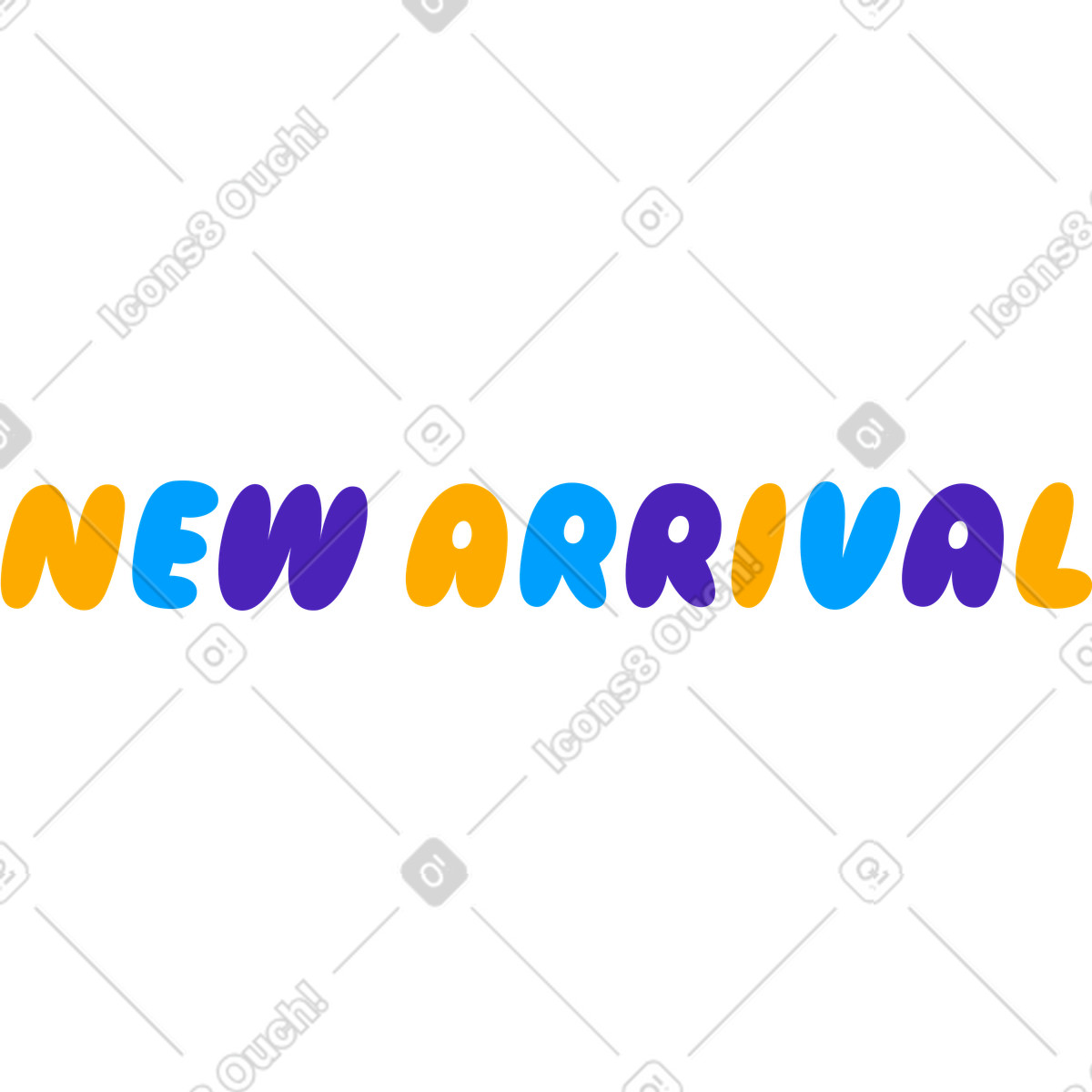 Ilustración Pegatina de letras hinchadas texto nueva llegada en estilo Lettering a descargar en PNG y SVG