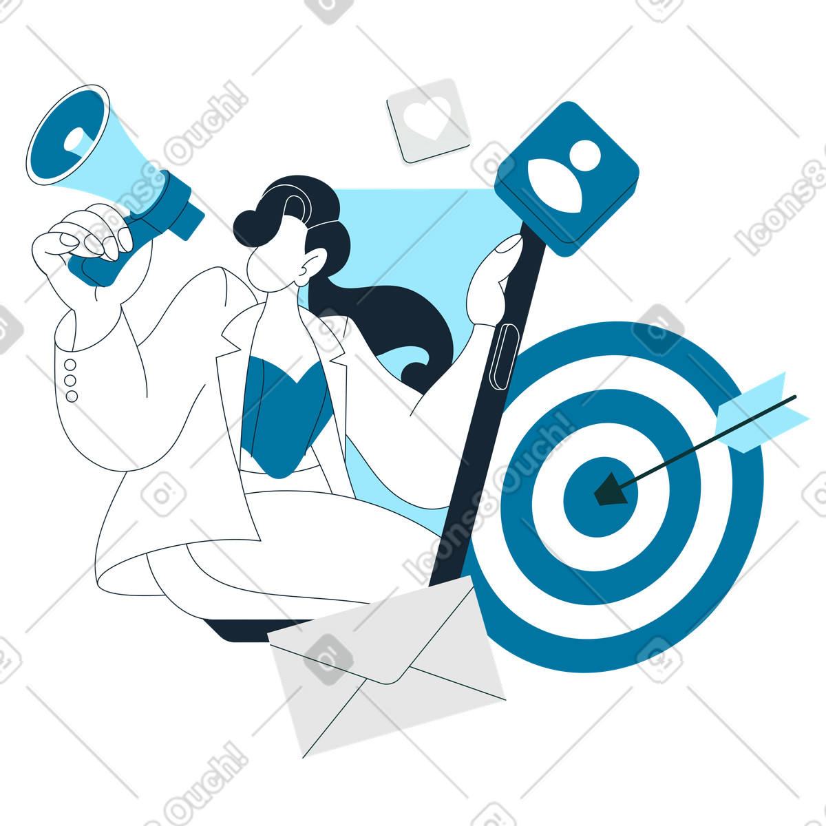 Ilustración Marketing professional using social media tools, Online promotion and advertising en estilo Indigo a descargar en PNG y SVG