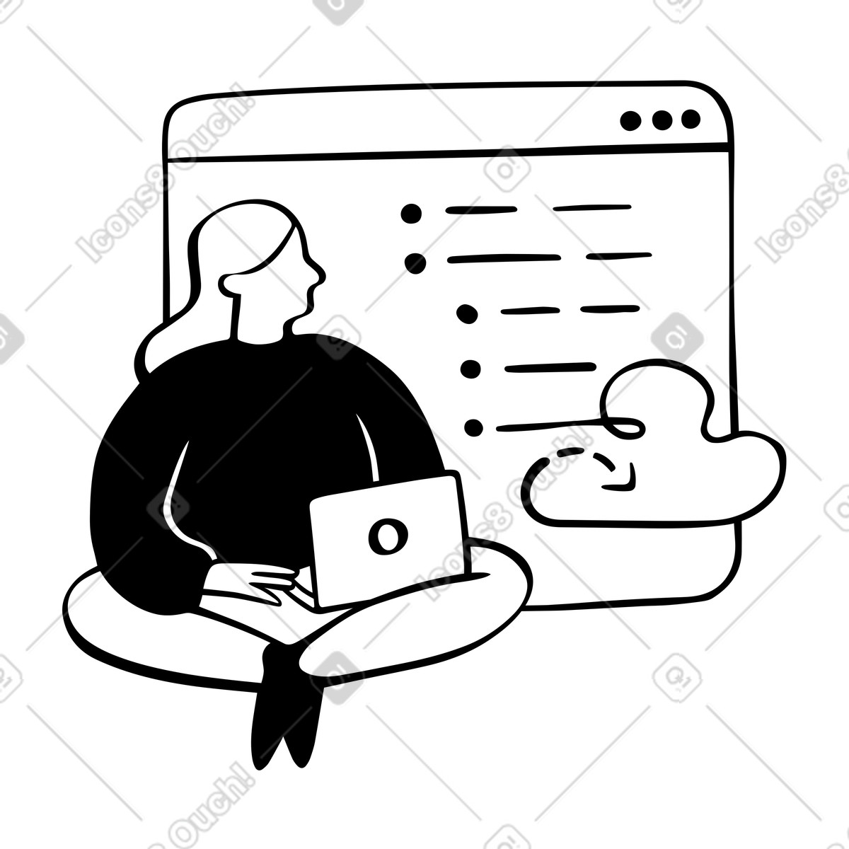 Woman programming on laptop illustration in PNG, SVG