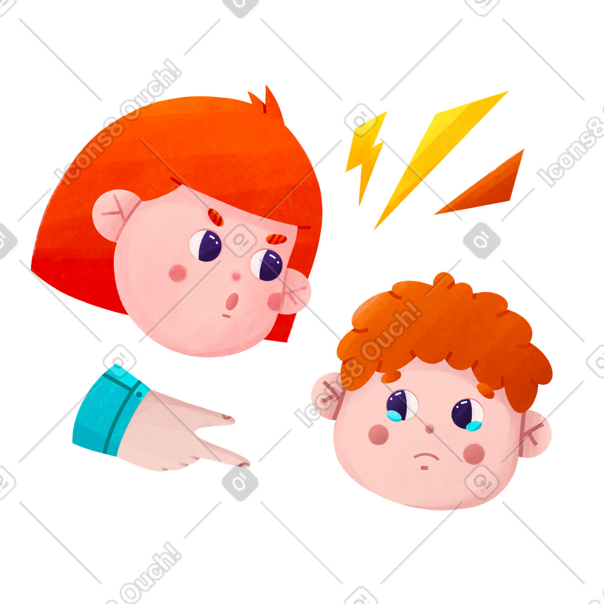 Mother scolding son for bad behavior illustration in Bonbon style download in PNG, SVG
