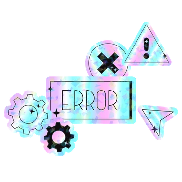 An error message with gears and warning symbols - Holostickers style illustration