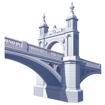 A close-up view showcasing the intricate architectural details of London Bridge. The image focuses on the stonework that features precise carvings and decorative elements. There are arches supported by ornate pillars, highlighting the craftsmanship in the structure. The bridge's distinctive features, such as the railings and the specific patterns of the stone, are prominently displayed. Shadows cast by the architecture create depth, emphasizing the complexity of the design.