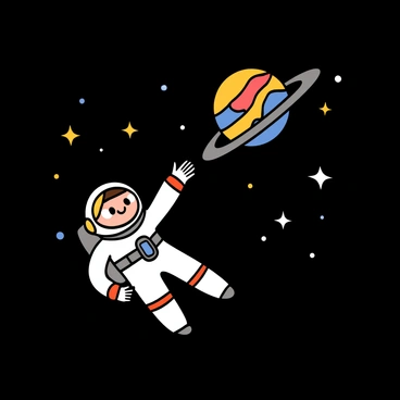 An anime astronaut with a futuristic space suit is floating in the dark expanse of space. The astronaut has large expressive eyes and a determined expression. Around them, stars are twinkling in various sizes, creating a shimmering backdrop. In the distance, a beautiful planet with vibrant colors and distinct features is visible. The planet is partially illuminated, showcasing its surface. The astronaut reaches out towards the planet, conveying a sense of wonder and exploration.