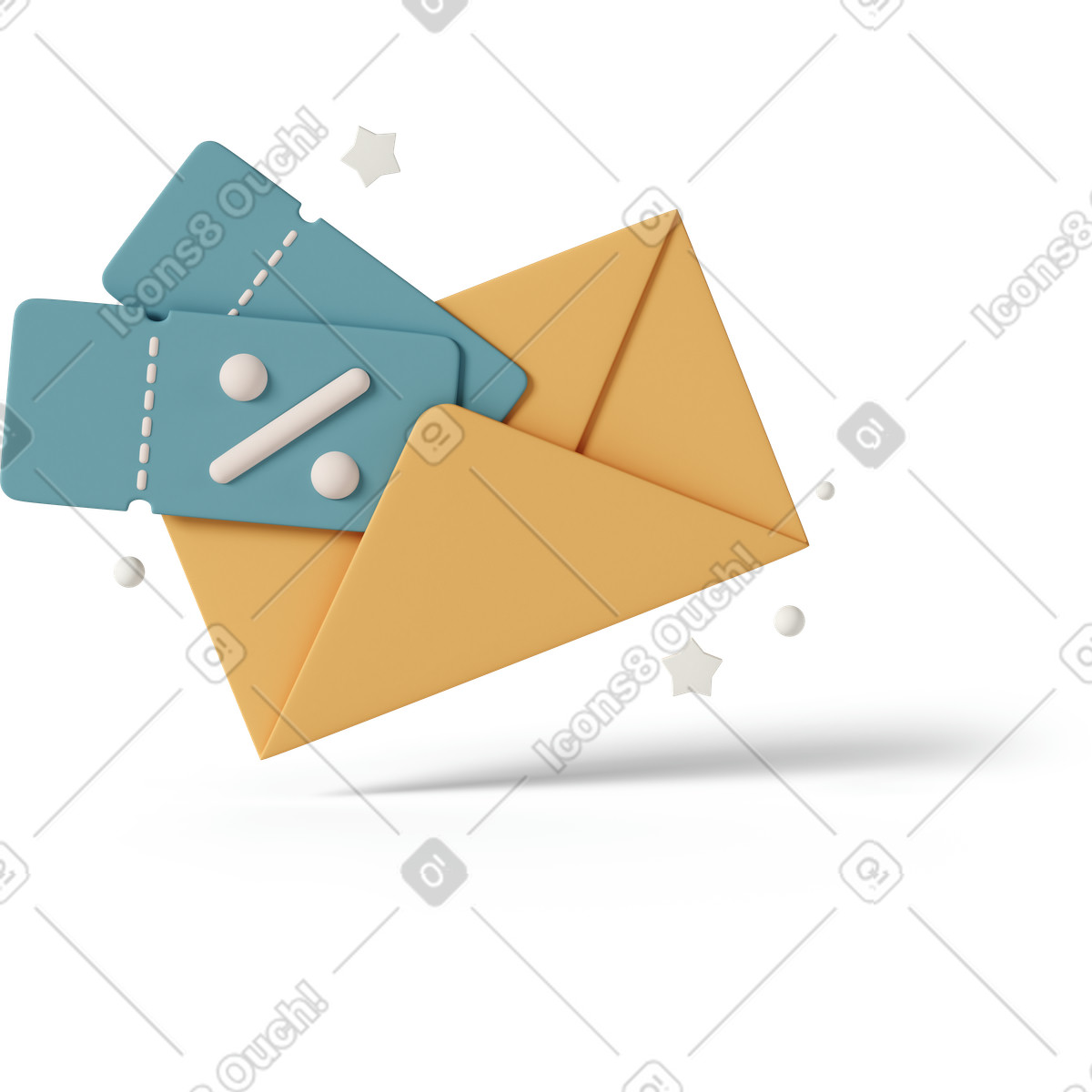 Discount coupons in envelope-Illustration im 3D Casual life-Stil als Download PNG, SVG
