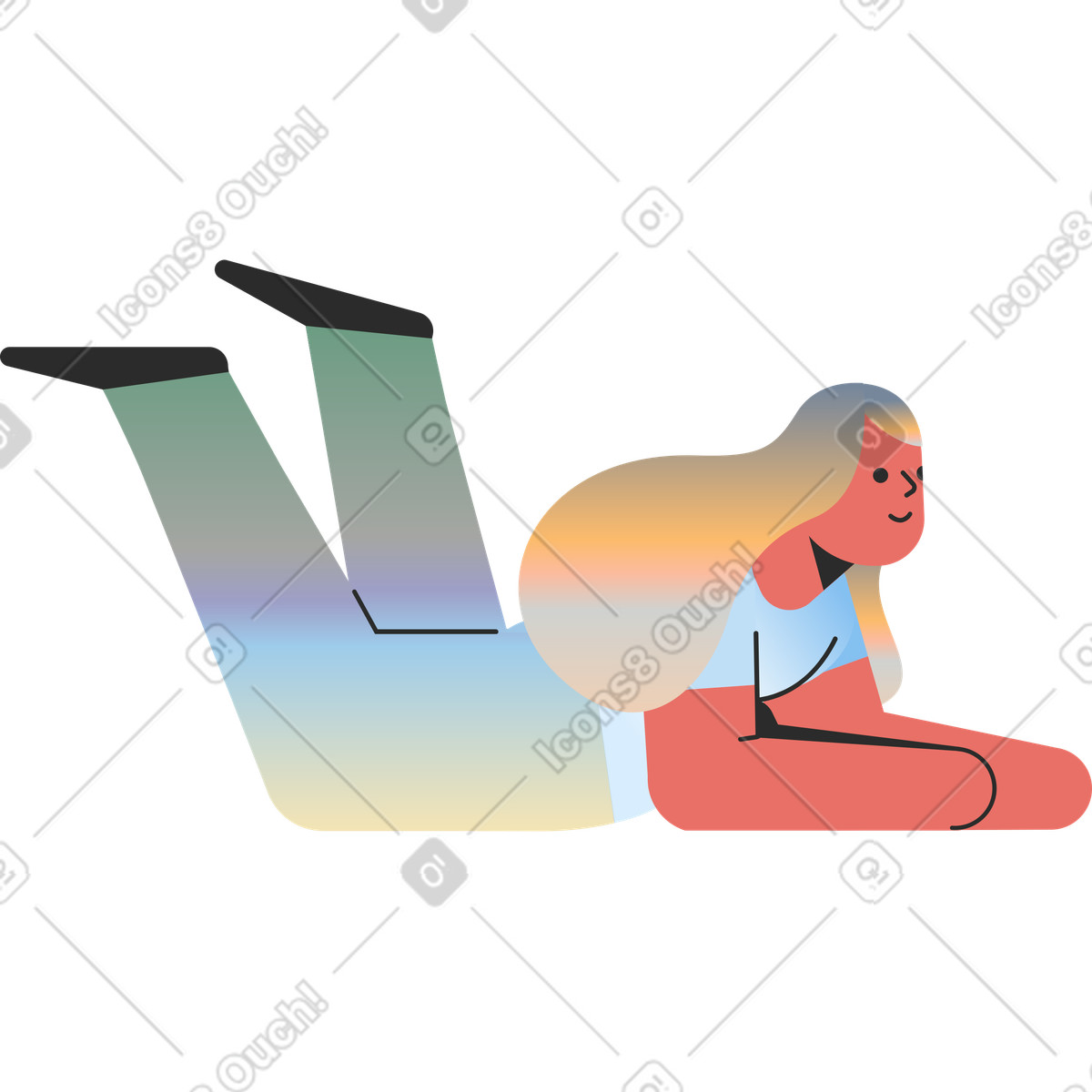 Marginalia スタイルの Girl lying on stomach のイラストをPNG、SVG形式でダウンロード