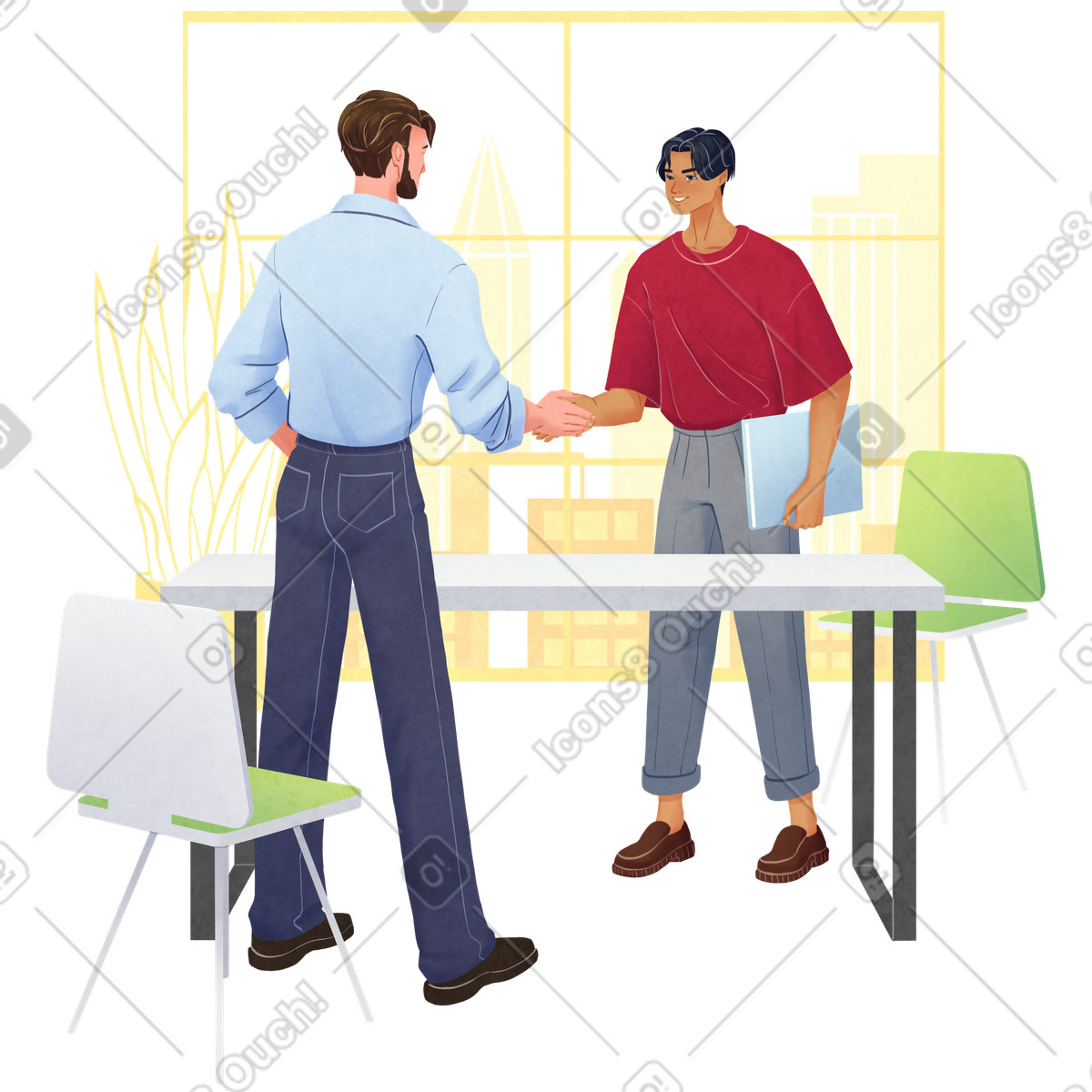 Two men shaking hands making business deal illustration in Lifestyle style download in PNG, SVG