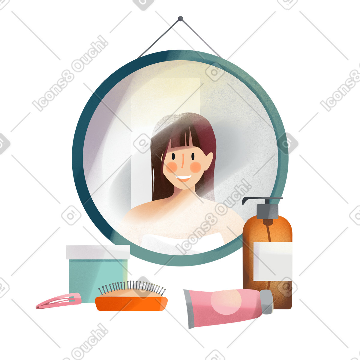 Young woman in the bathroom and cosmetics illustration Shine style download PNG, SVG