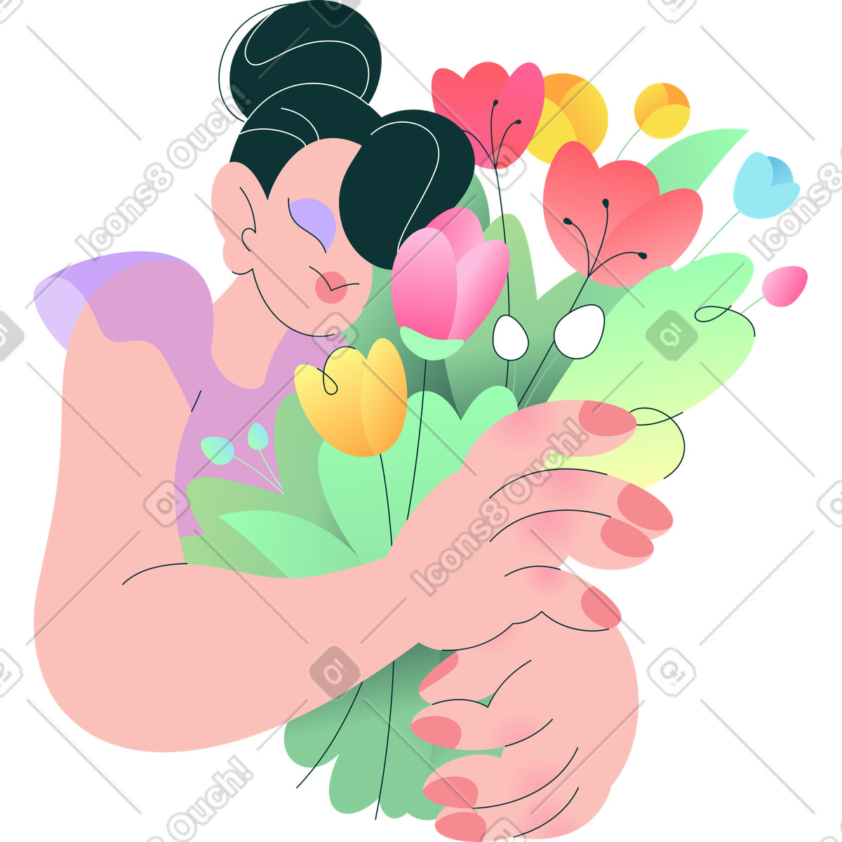 Florid 스타일의 꽃과 여인 일러스트레이션 PNG, SVG 다운로드