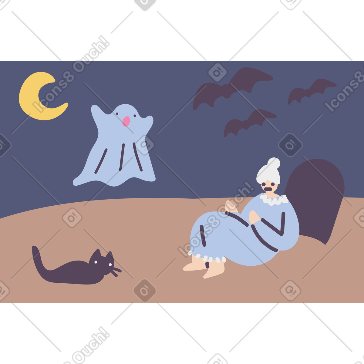 Omas friedhofsvorfall-Illustration im Pluto-Stil als Download in PNG, SVG