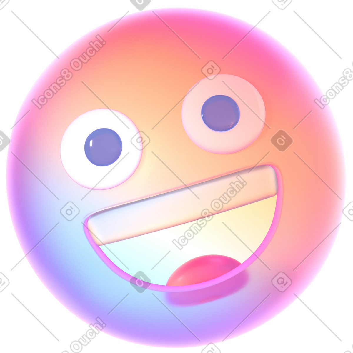 Abstract emoji grinning face illustration in 3D Glassy style download in PNG, SVG