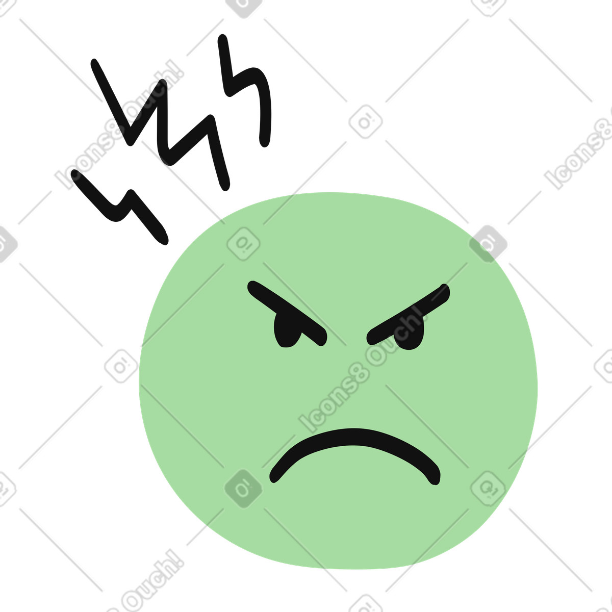 Organic 스타일의 Mad face emoji with lightning stress lines and intense glare 일러스트레이션 PNG, SVG 다운로드