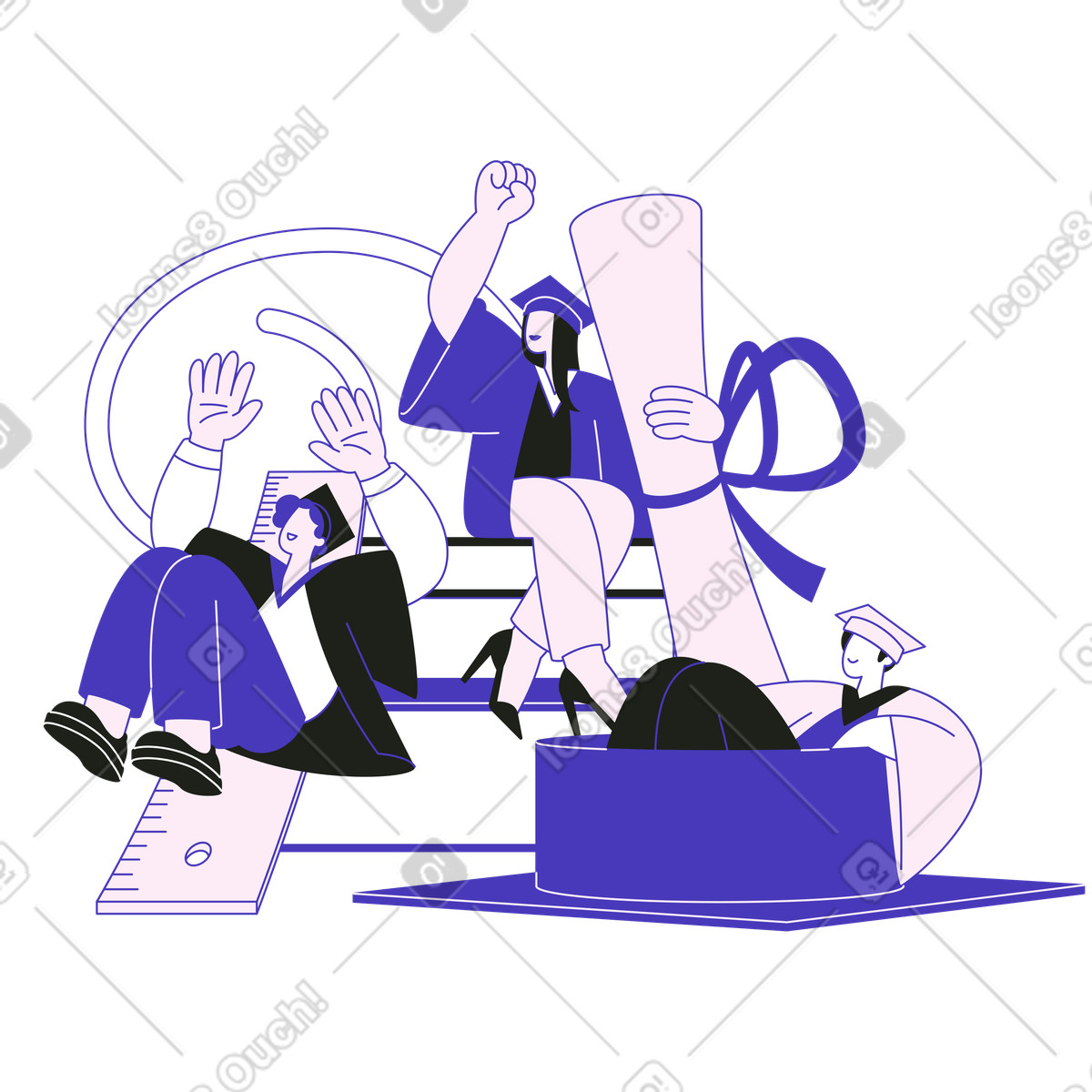 Ilustração de Alunos na cerimônia formatura em no estilo Blueberry para baixar em PNG, SVG
