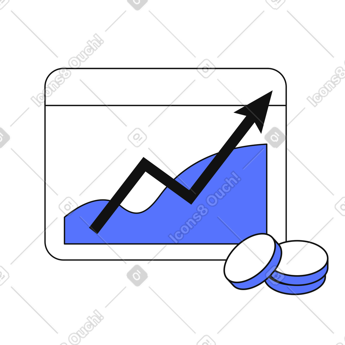 Main 스타일의 Revenue performance graph with upward arrow for financial growth 일러스트레이션 PNG, SVG 다운로드