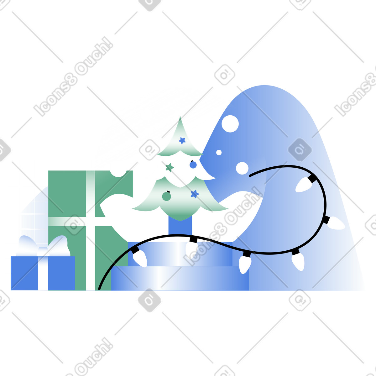 下载 Network 风格的 雪球、圣诞装饰品和礼物 插画，支持 PNG、SVG 格式