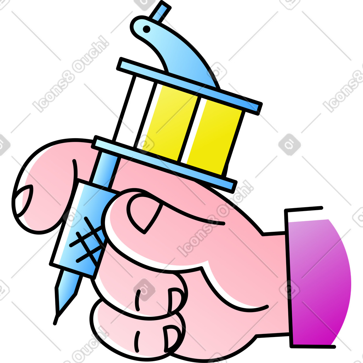 Illustration Main avec machine à tatouer dans le style Pocus télécharger aux formats PNG, SVG