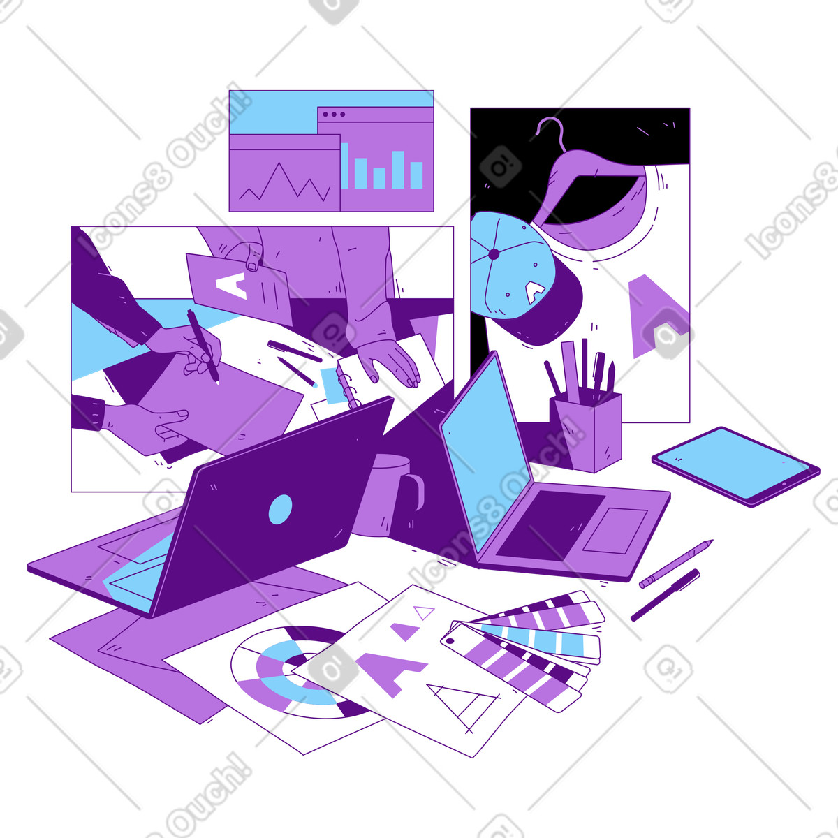 Kit di branding, sviluppo dell'identità aziendale illustrazione in stile Storyline scarica in PNG, SVG