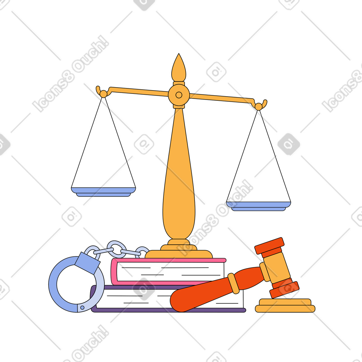 Scales on the books and a hammer illustration in Bloom style download in PNG, SVG