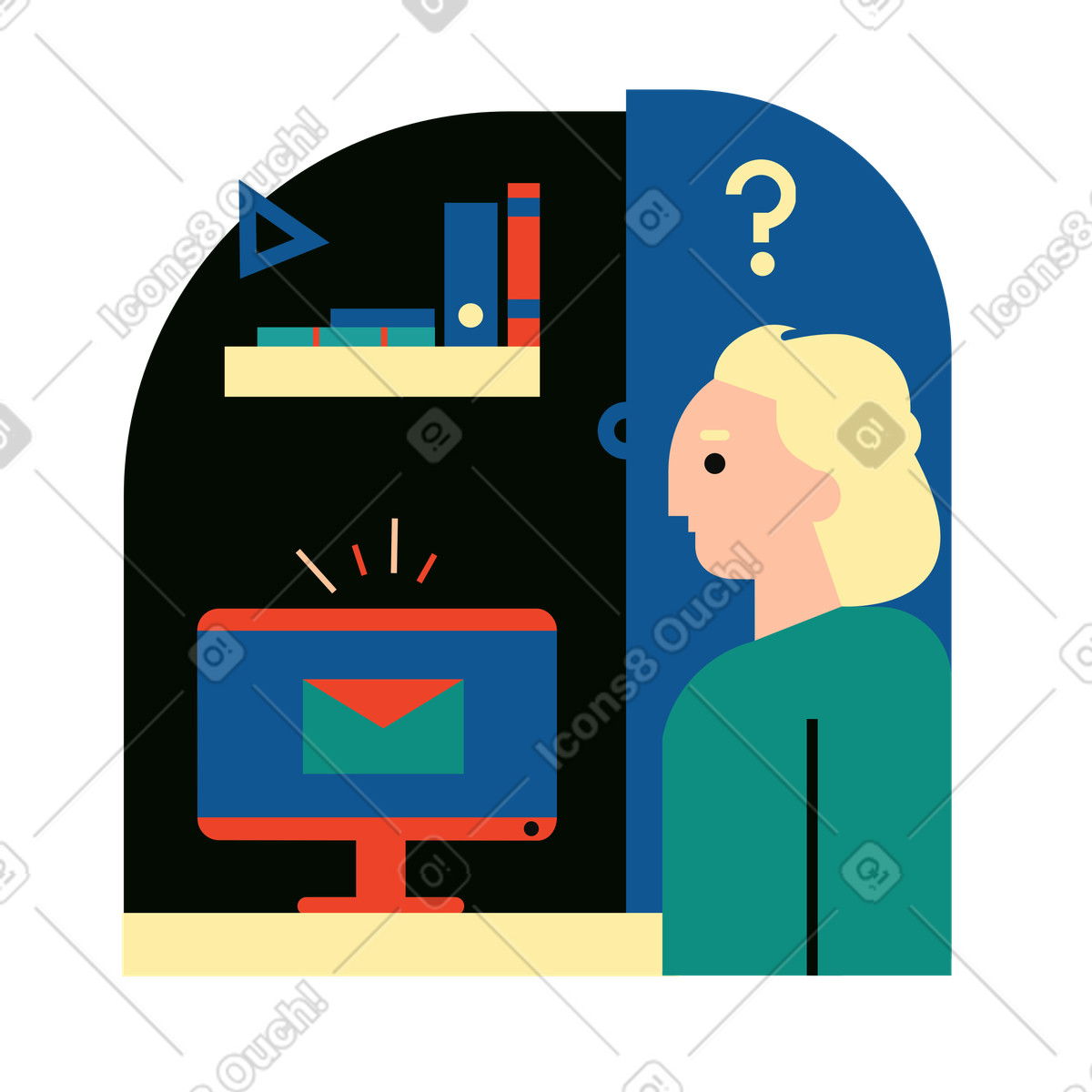 Puzzled by new email on computer, Digital correspondence and message received-Illustration im Polar-Stil als Download in PNG, SVG