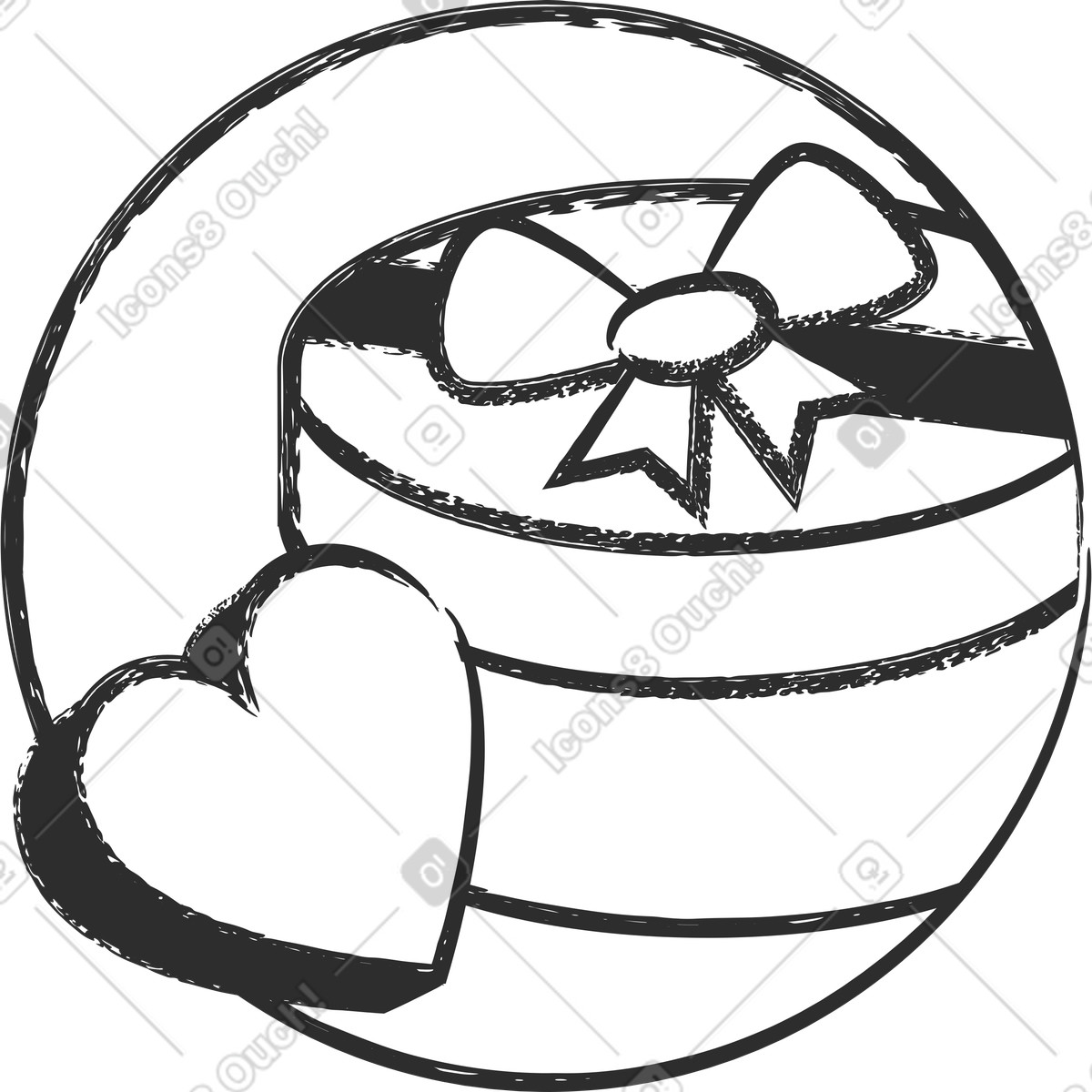 Ilustración Icono de regalo y corazón en estilo Graphite a descargar en PNG SVG