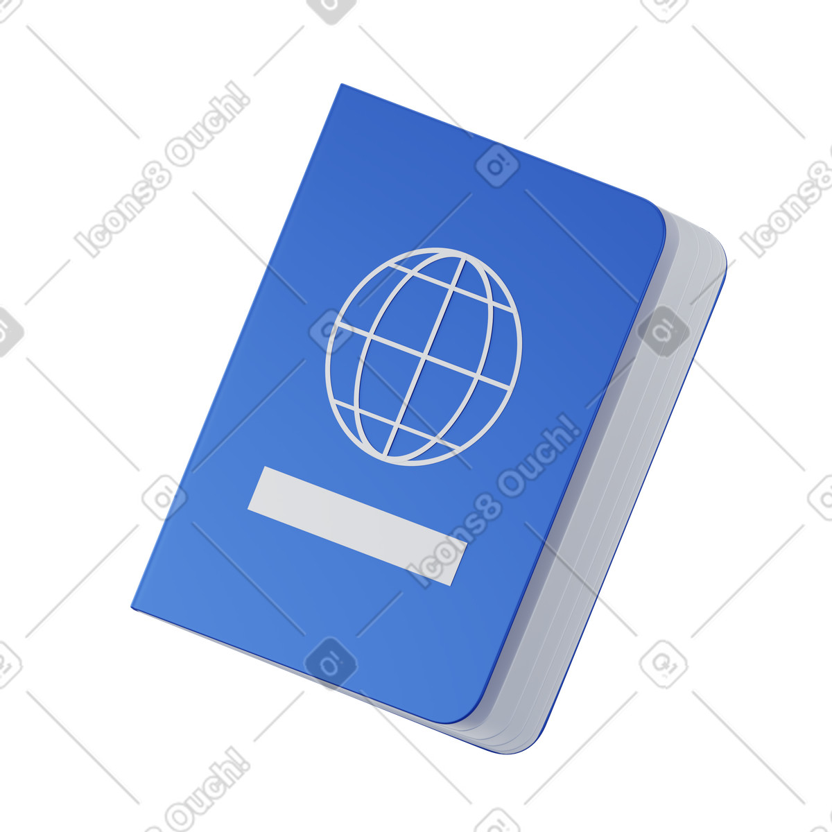 Blue passport with wireframe globe illustration in 3D Techny style download in PNG, SVG