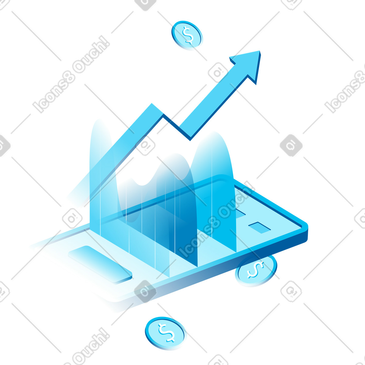 Telefono con grafico di crescita finanziaria illustrazione in stile Icy scarica in PNG, SVG