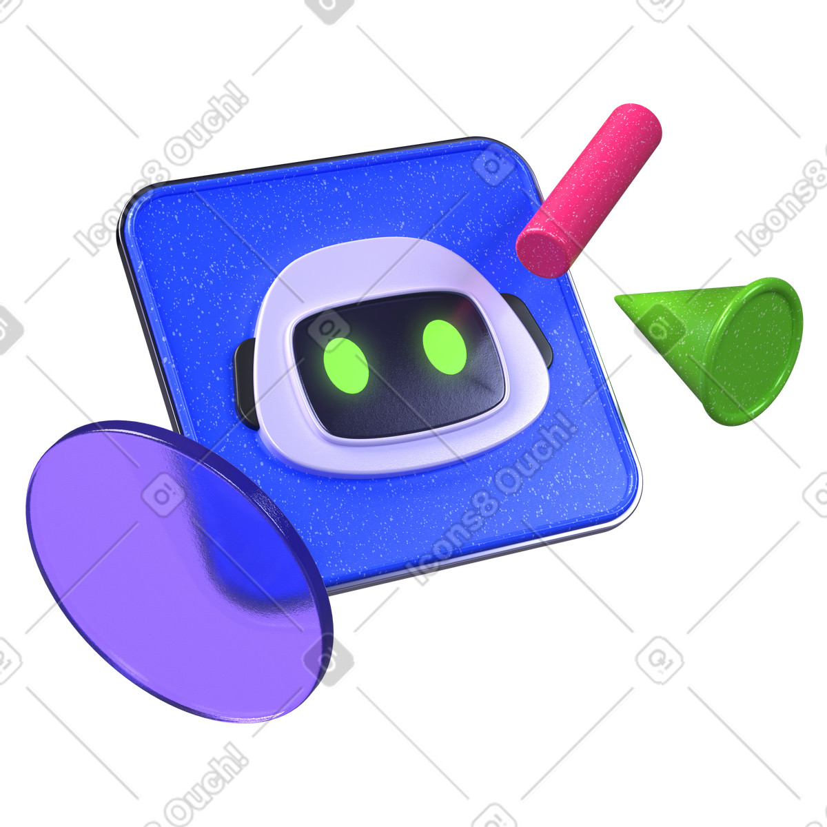 Futuristic AI bot with geometric shapes, Artificial intelligence and automation illustration in 3D Boost style download in PNG, SVG