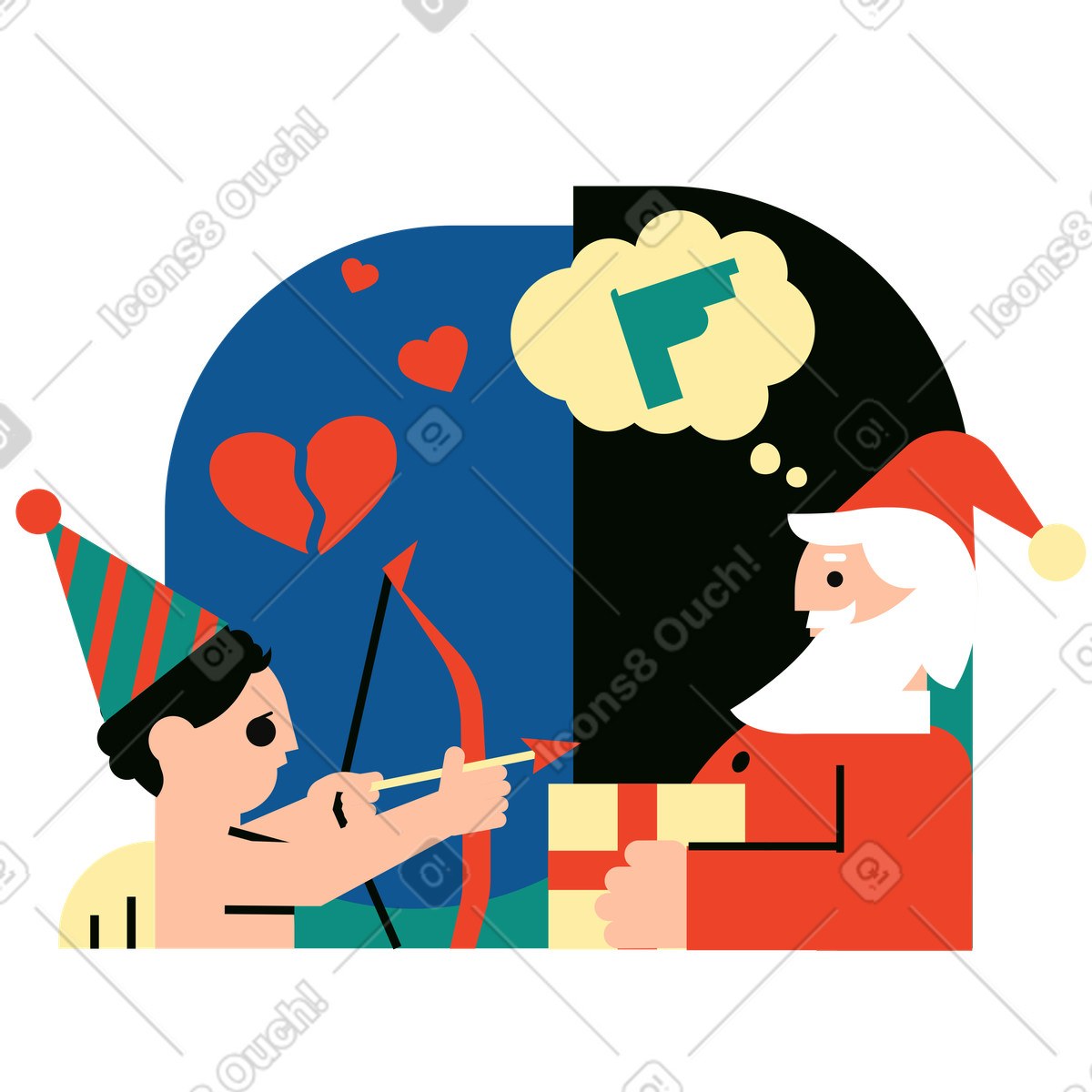 Ilustración Niño molesto por el regalo de navidad santa en estilo Polar a descargar en PNG y SVG