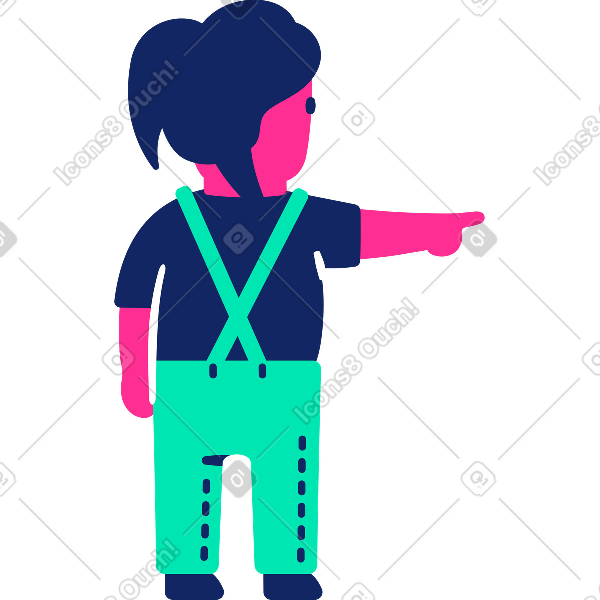 下载 Cyborg 风格的 Child back pointing 插画，支持 PNG、SVG 格式