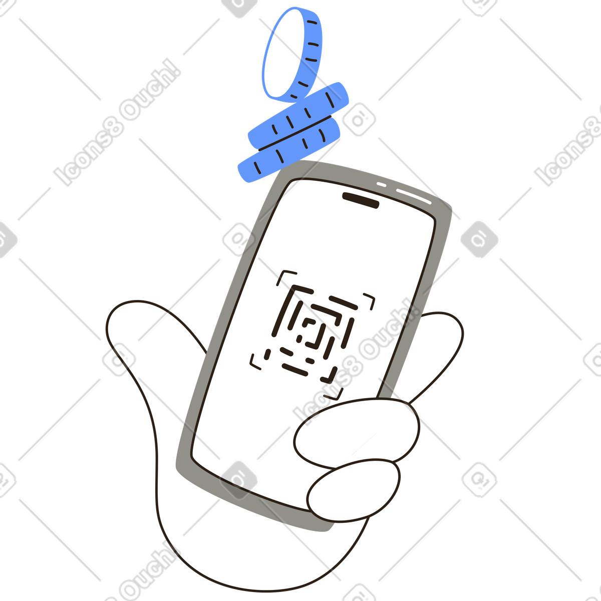 Pago con código qr a través del teléfono móvil illustration in PNG, SVG