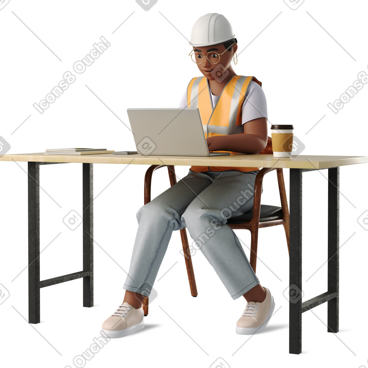 Ilustración Woman worker at laptop en estilo 3D Business a descargar en PNG y SVG