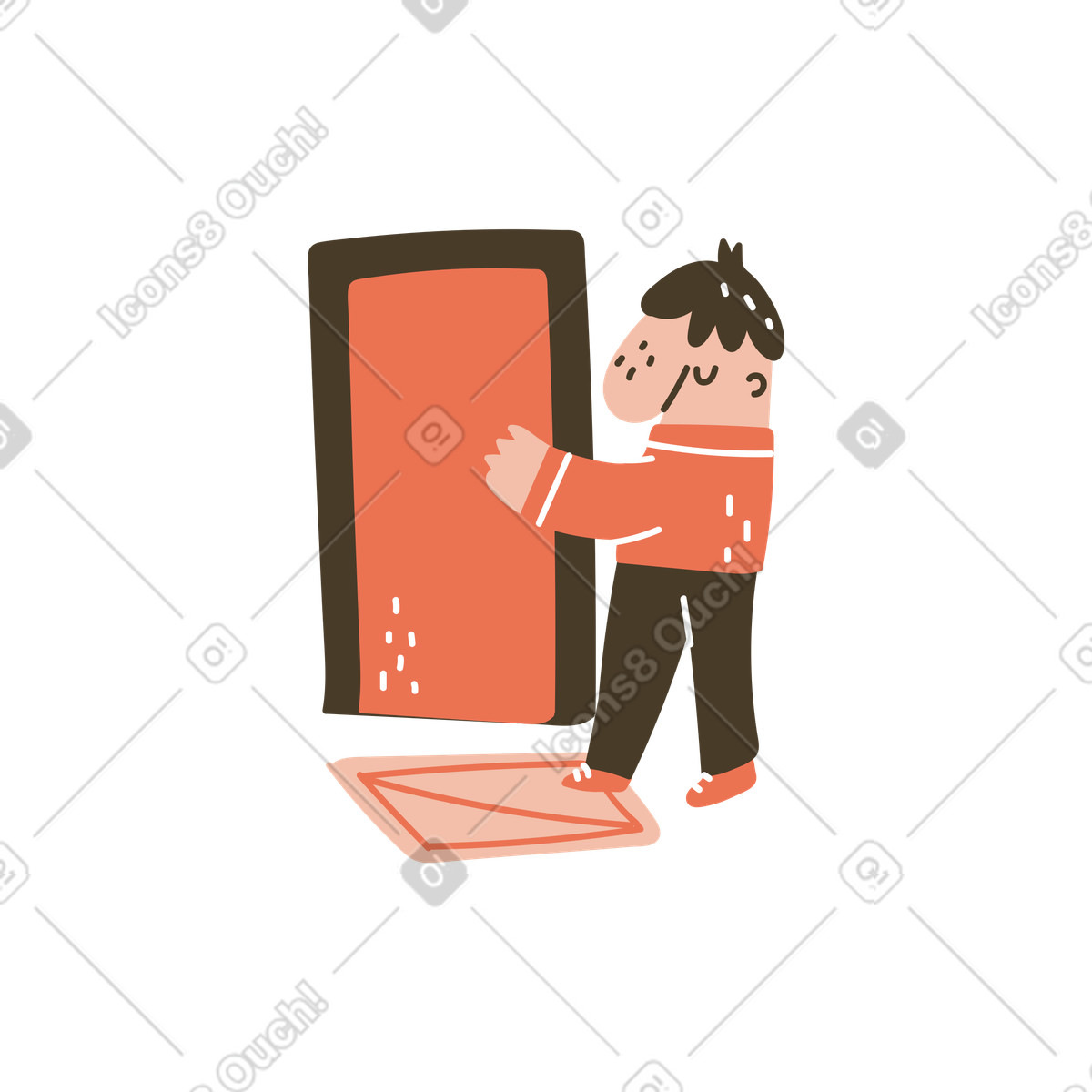 Ilustración Hombre abriendo la puerta para entrar en estilo Karlsson a descargar en PNG y SVG