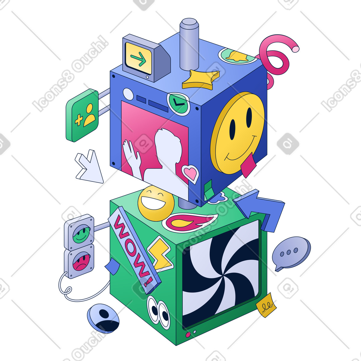 Interactive media engagement with reactions and icons illustration in Neat style download in PNG, SVG