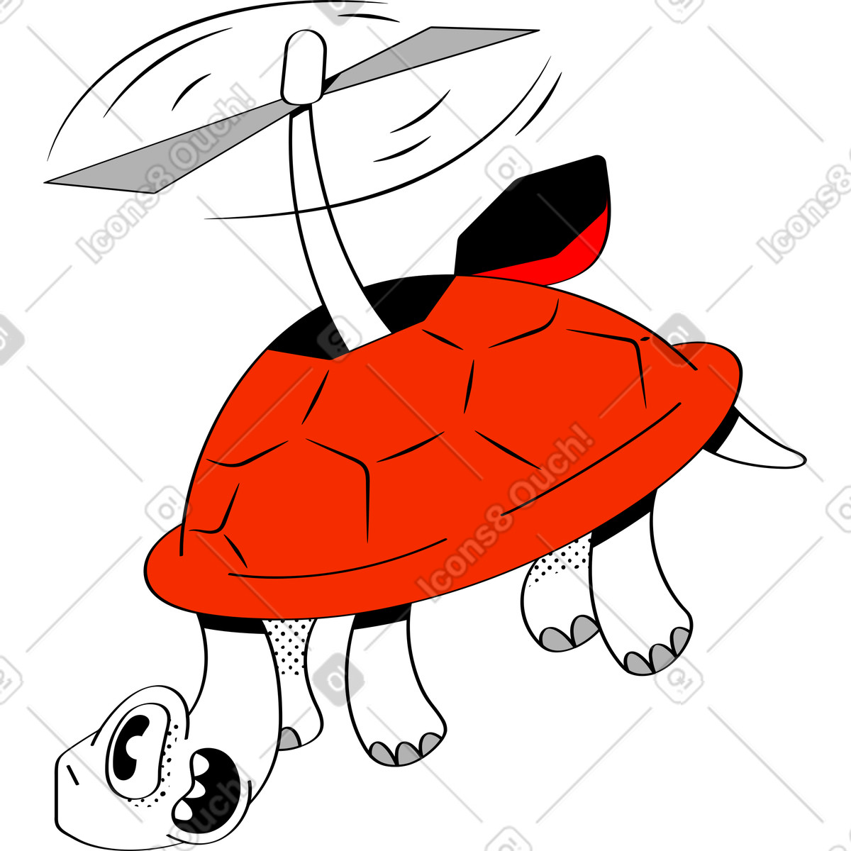 Flying turtle illustration in Looney style download in PNG, SVG
